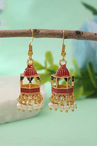 Rani color palki meenakari earrings festive style
