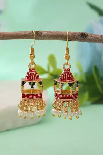 Rani color palki meenakari earrings festive style