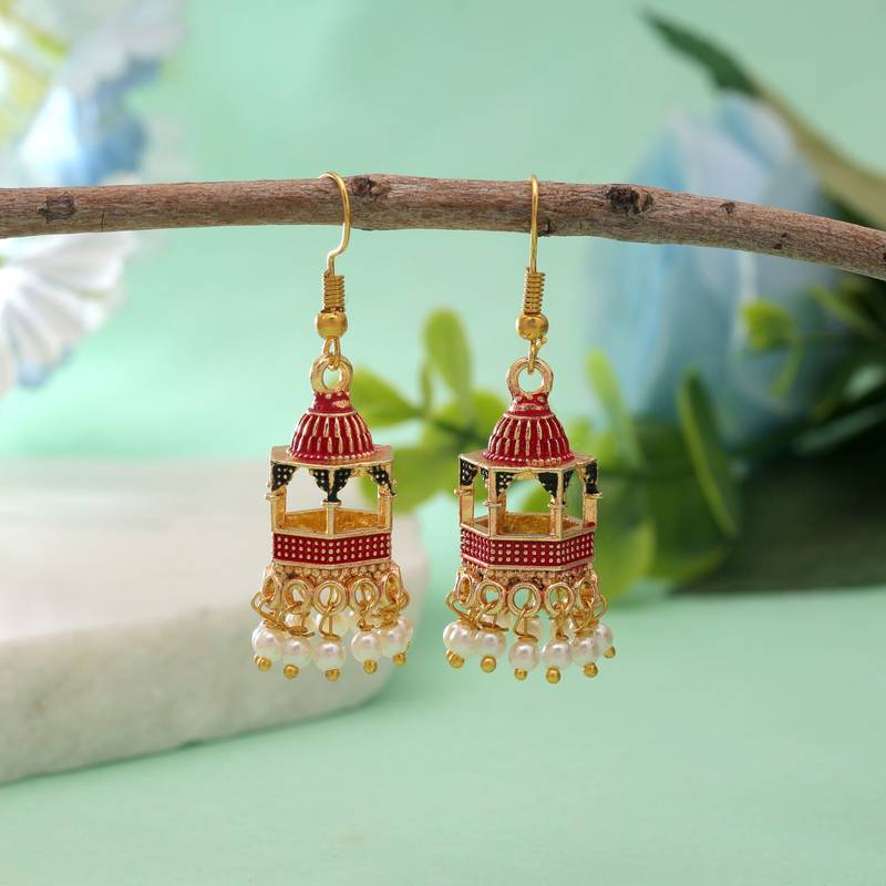 Rani color palki meenakari earrings festive style