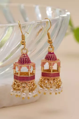 Rani color palki meenakari earrings festive style