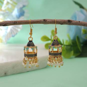 Blue color palki meenakari earrings designer look 1
