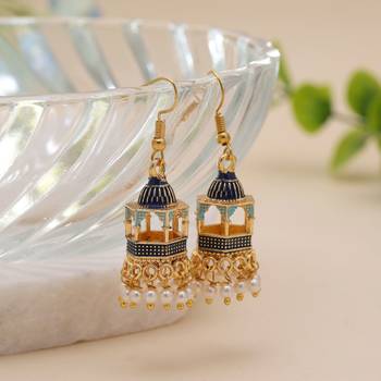 Blue color palki meenakari earrings designer look 2