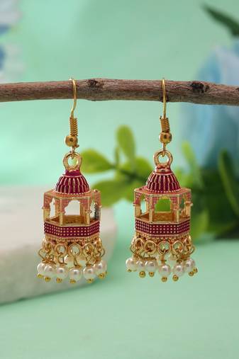 Red color palki meenakari earrings classic style