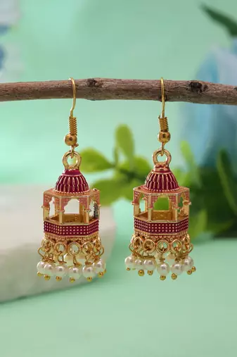 Red color palki meenakari earrings classic style