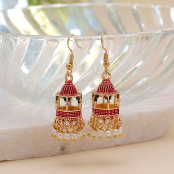 Red color palki meenakari earrings classic style 2