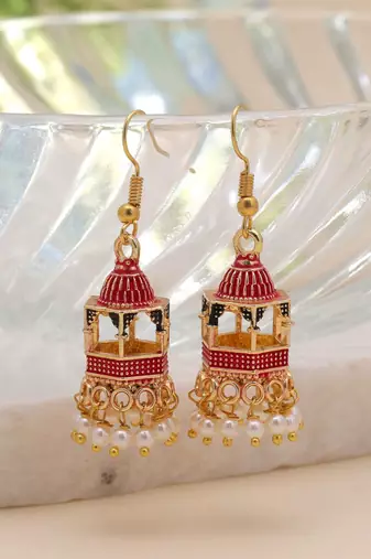 Red color palki meenakari earrings classic style
