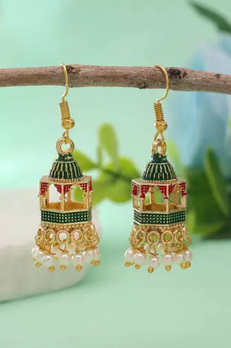Green color palki meenakari earrings traditional design