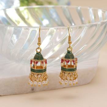 Green color palki meenakari earrings traditional design 2