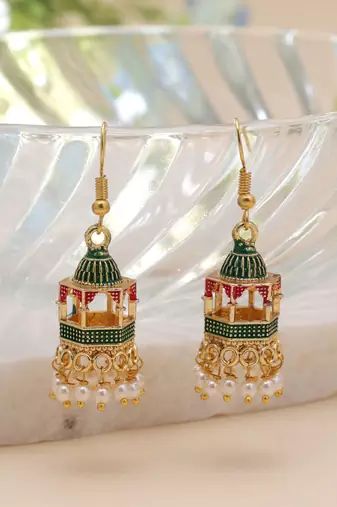 Green color palki meenakari earrings traditional design