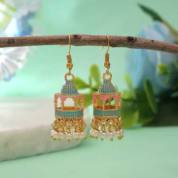Firozi color palki meenakari earrings handmade style 1