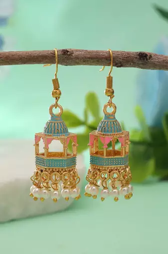 Firozi color palki meenakari earrings handmade style