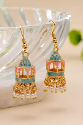 Firozi color palki meenakari earrings handmade style