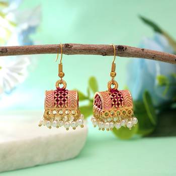 Magenta color palki mint meena earrings festive look 1