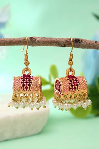 Magenta color palki mint meena earrings festive look