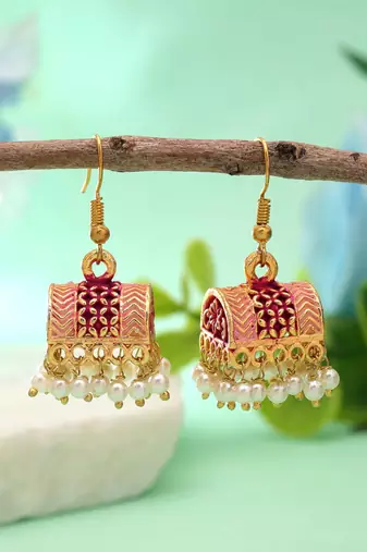 Magenta color palki mint meena earrings festive look
