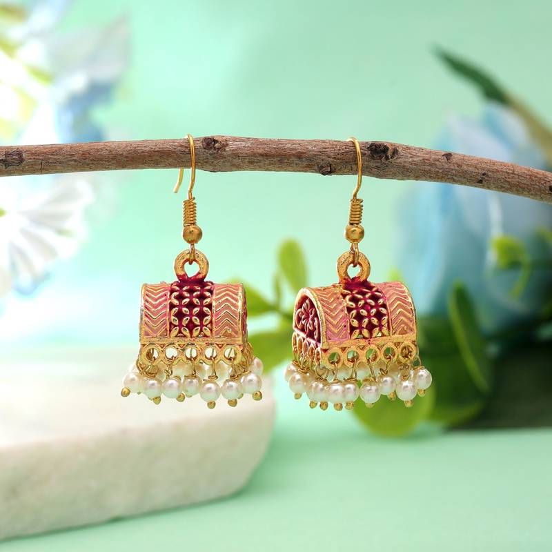 Magenta color palki mint meena earrings festive look
