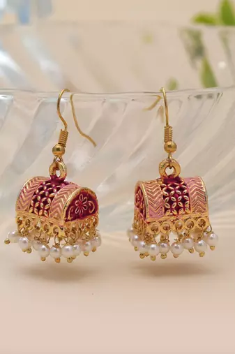 Magenta color palki mint meena earrings festive look