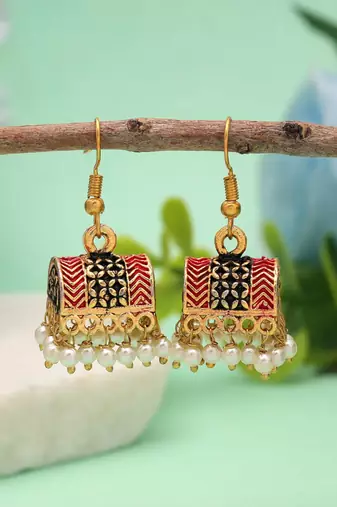 Black color palki mint meena earrings ethnic style