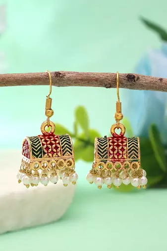 Maroon & green color palki mint meena earrings traditional