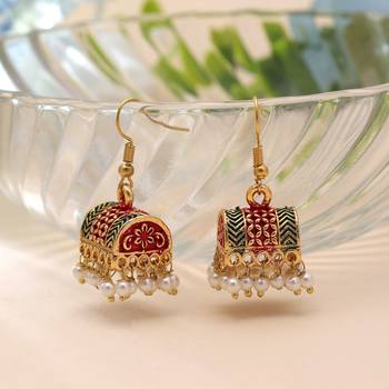 Maroon & green color palki mint meena earrings traditional 2