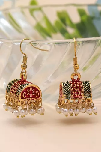 Maroon & green color palki mint meena earrings traditional