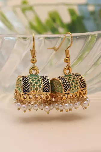 Light green color palki mint meena earrings elegant design