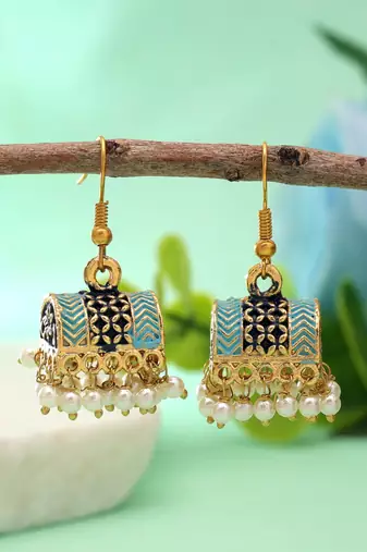 Blue color palki mint meena earrings classic design