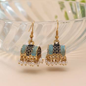 Blue color palki mint meena earrings classic design 2