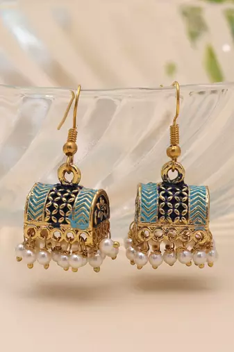 Blue color palki mint meena earrings classic design