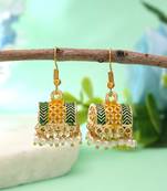 Yellow color palki mint meena earrings festive look