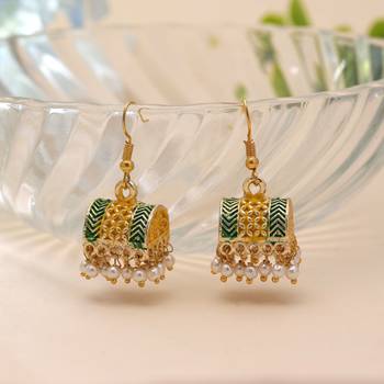 Yellow color palki mint meena earrings festive look 2
