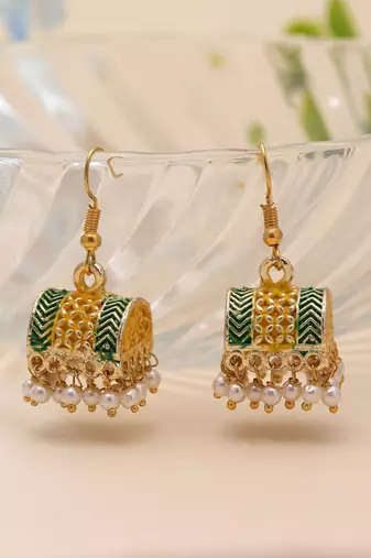 Yellow color palki mint meena earrings festive look