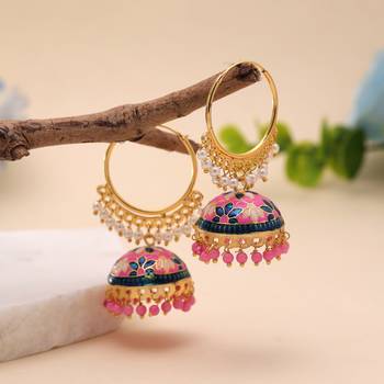 Pink color meenakari earrings festive design 1