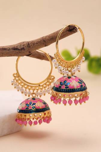 Pink color meenakari earrings festive design