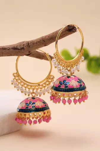 Pink color meenakari earrings festive design