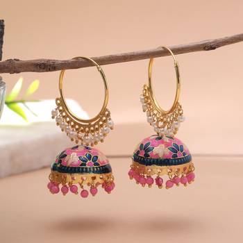 Pink color meenakari earrings festive design 2