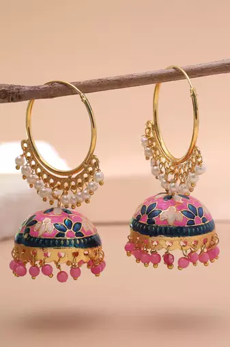 Pink color meenakari earrings festive design