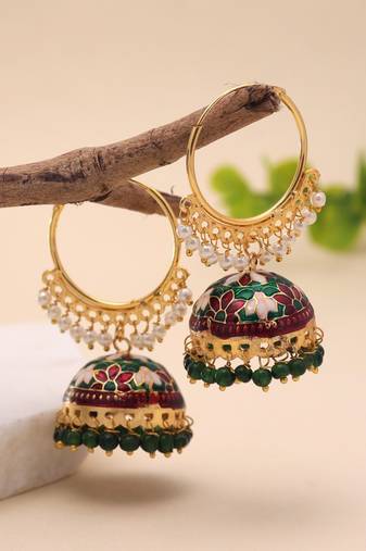 Maroon & green color meenakari earrings royal look