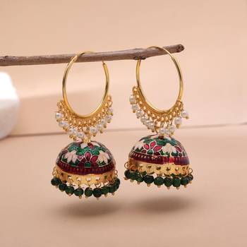 Maroon & green color meenakari earrings royal look 2