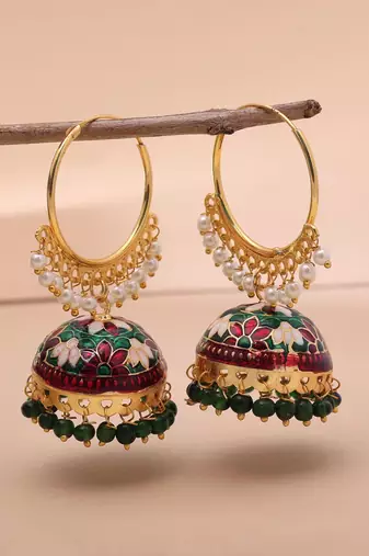 Maroon & green color meenakari earrings royal look