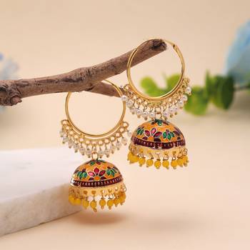 Yellow color meenakari earrings premium style 1