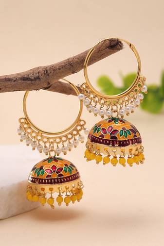 Yellow color meenakari earrings premium style