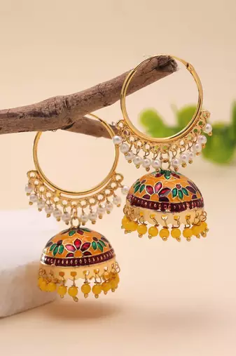 Yellow color meenakari earrings premium style