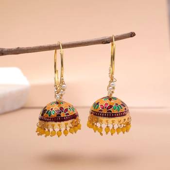 Yellow color meenakari earrings premium style 2
