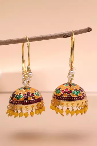 Yellow color meenakari earrings premium style