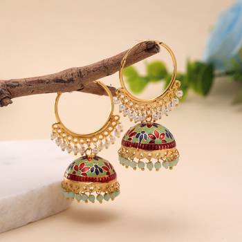 Pista green color meenakari earrings handmade finish 1