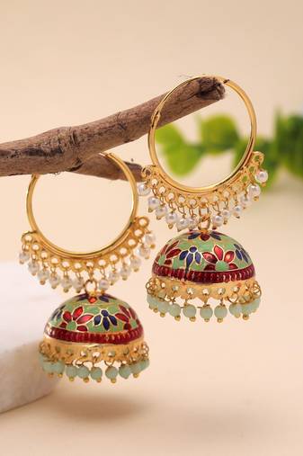 Pista green color meenakari earrings handmade finish