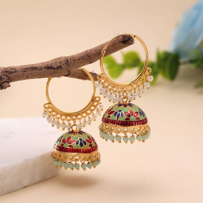 Pista green color meenakari earrings handmade finish
