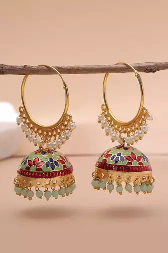 Pista green color meenakari earrings handmade finish