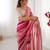 Pink chiffon leriya print saree with zari work 